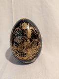 Black Satsuma Porcelain Egg figurine with Asian scenery