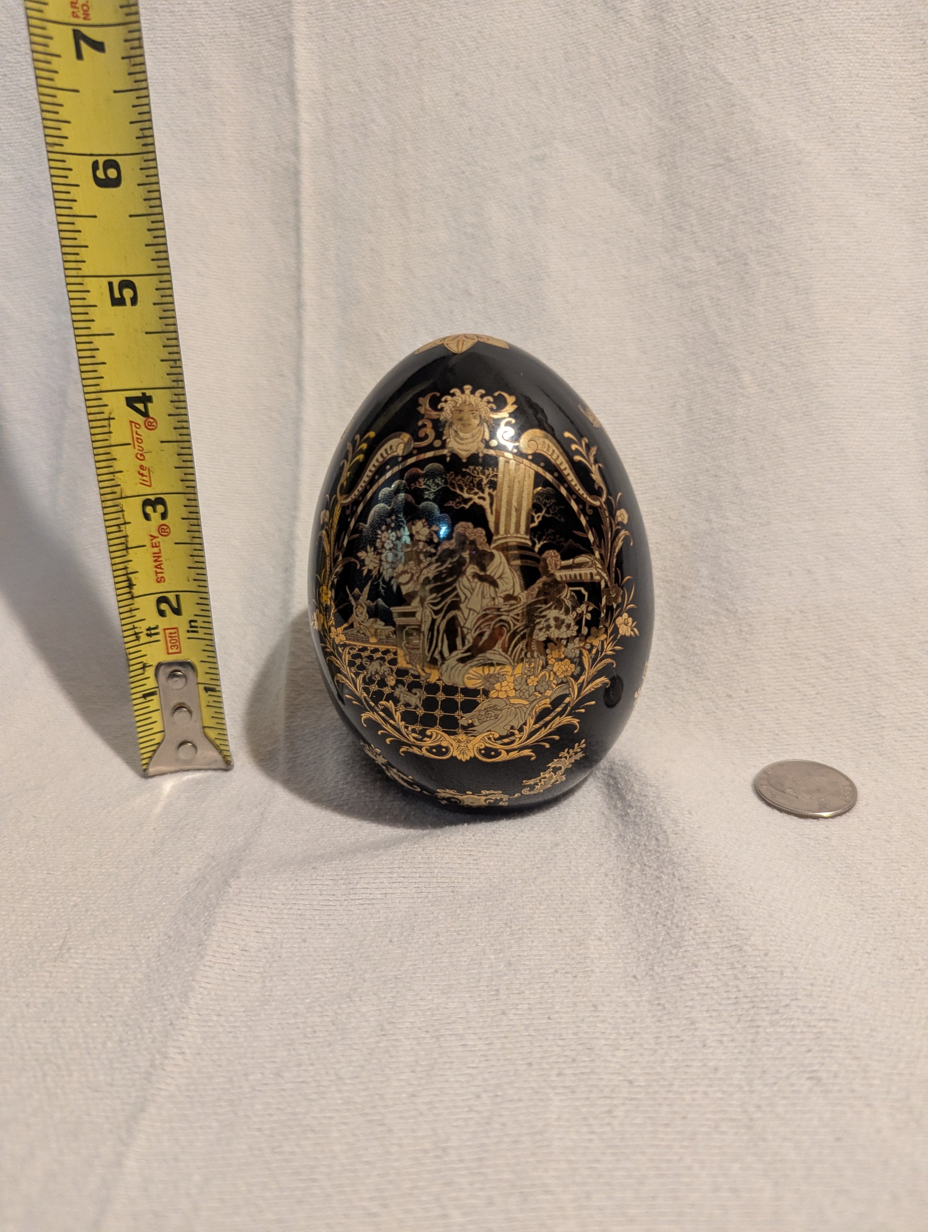 Black Satsuma Porcelain Egg figurine with Asian scenery